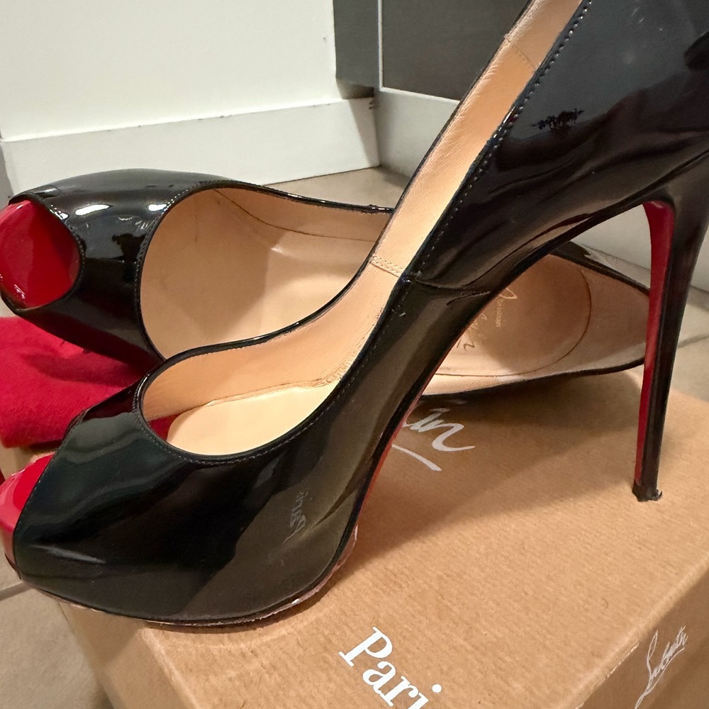 Christian Louboutin Black and Red Peep-Toe Prive Heels Sz. 39/US 8